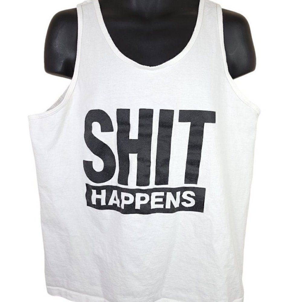 Shit Happens Tank Top Vintage 90s Funny Humor Joke Made In USA Mens Size Large